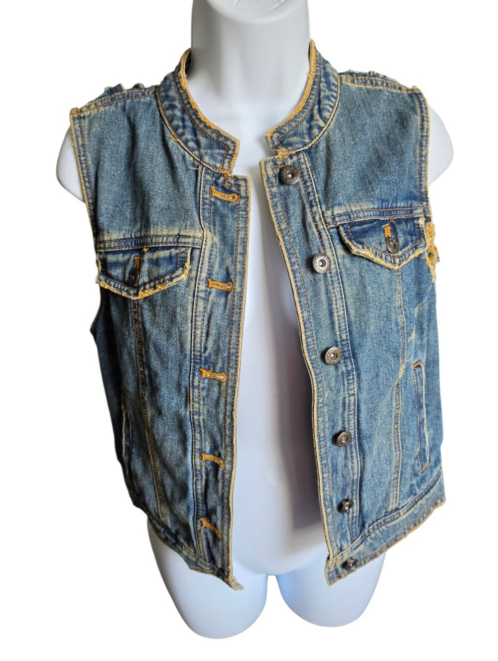 Free People Northern Lights Denim Vest Medium Wash Distressed - Size XS